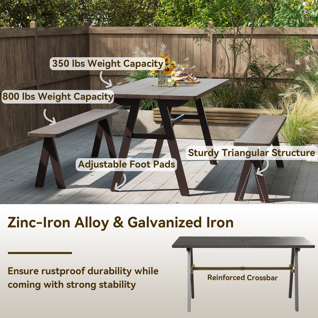 3-Person Outdoor Bench with 800 LBS Capacity - Set of 2