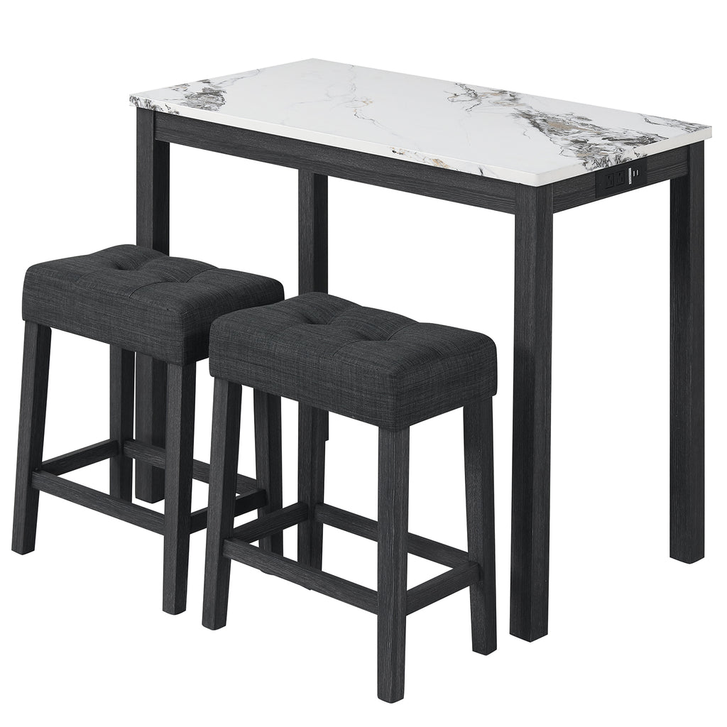 3-Piece Bar Table Set with Charging Station - Gray
