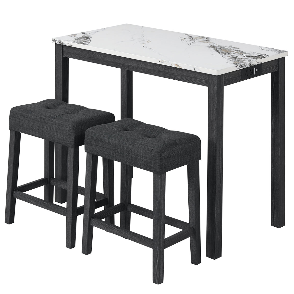 3-Piece Bar Table Set with Charging Station - Gray