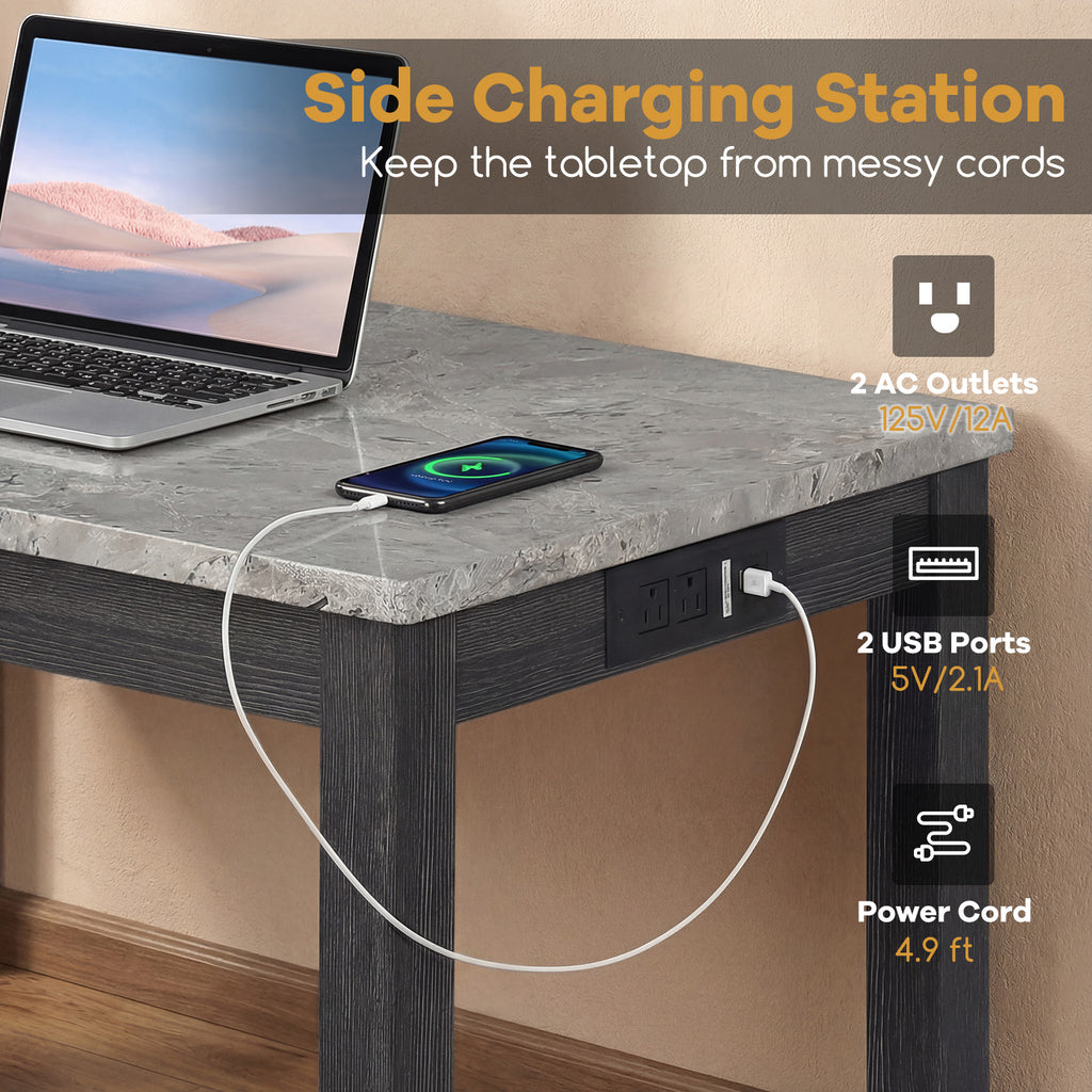 3-Piece Bar Table Set with Charging Station - Gray