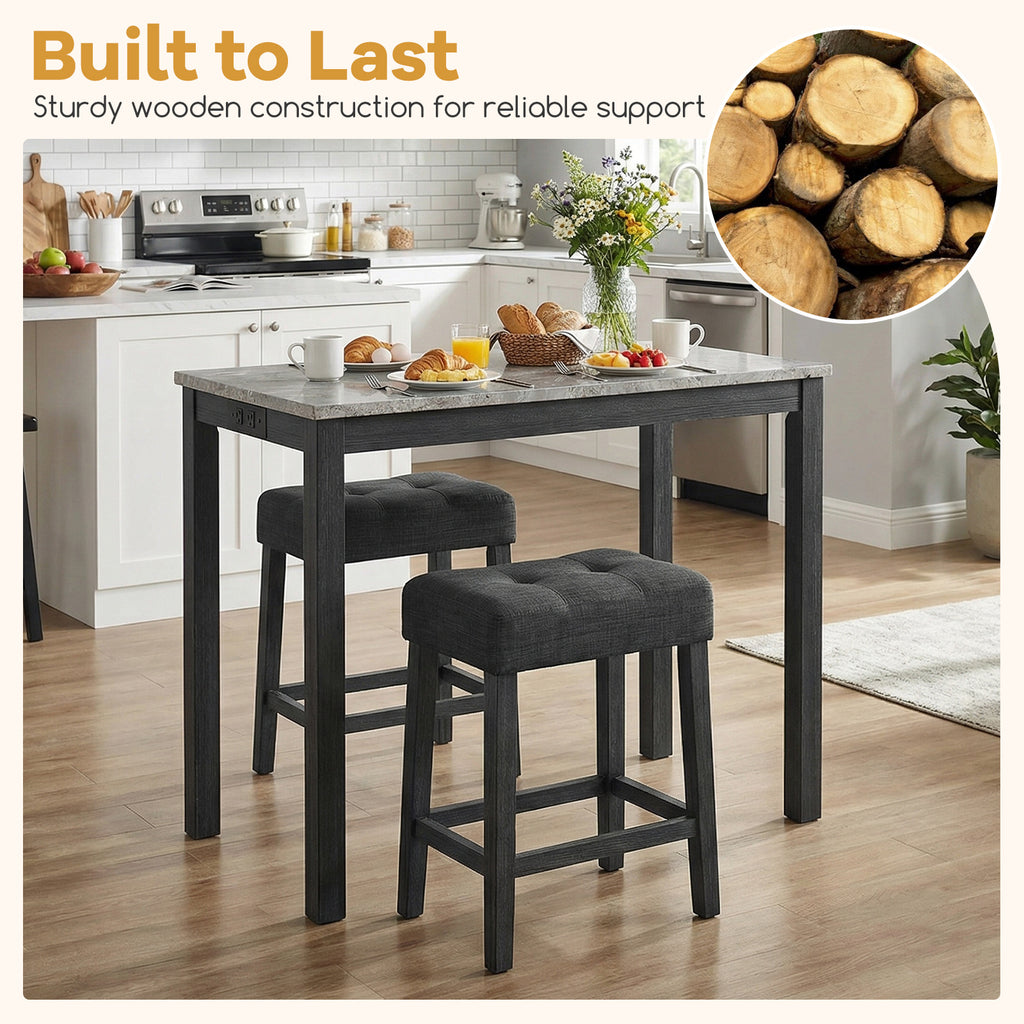 3-Piece Bar Table Set with Charging Station - Gray