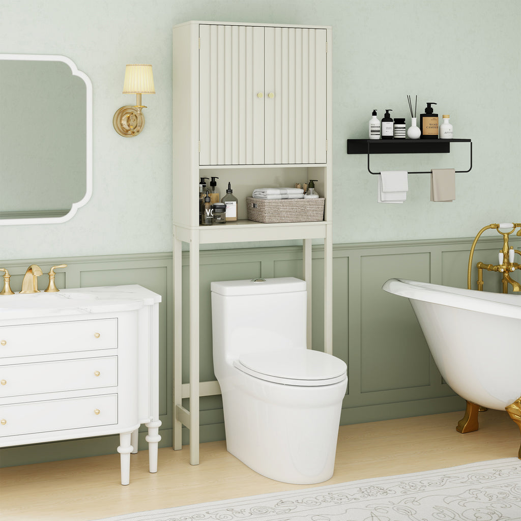 3-Piece Bathroom Cabinet Set with Fluted Doors, Over Toilet, Corner &