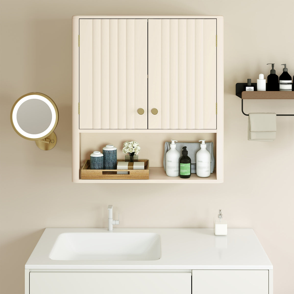 3-Piece Bathroom Cabinet Set with Fluted Doors, Over Toilet, Corner &