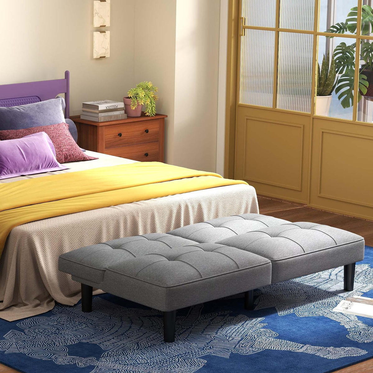 3-Piece Bedroom Bundle: Bedside Table, Accent Chair & Futon Sofa Bed