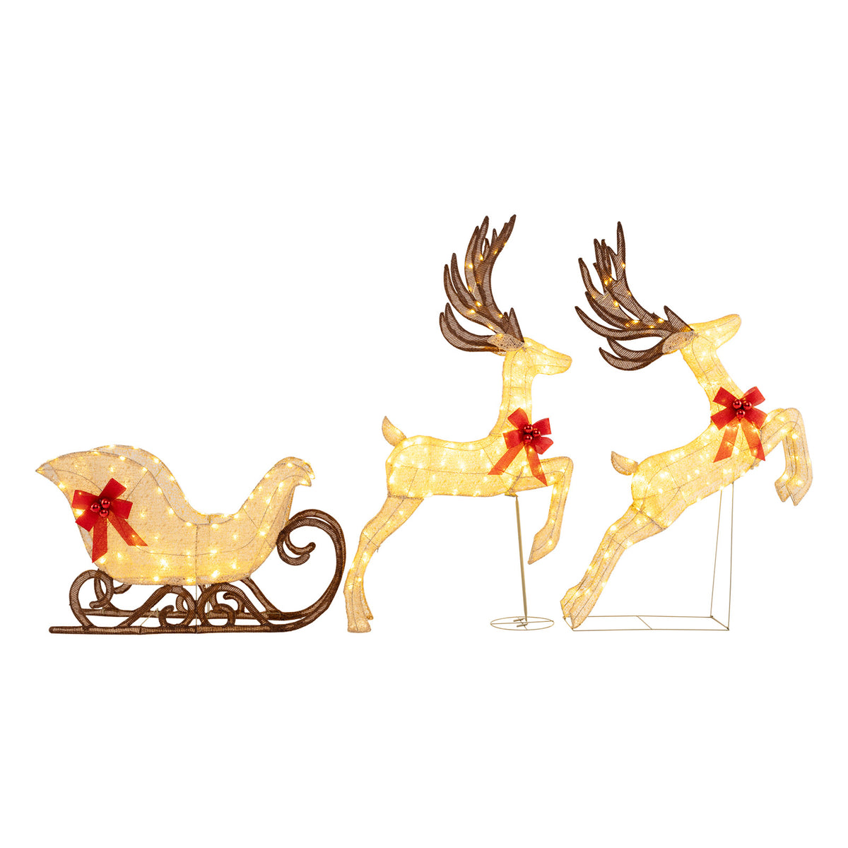 3-Piece Lighted Reindeer and Sleigh Christmas Yard Decor - Yellow Variation