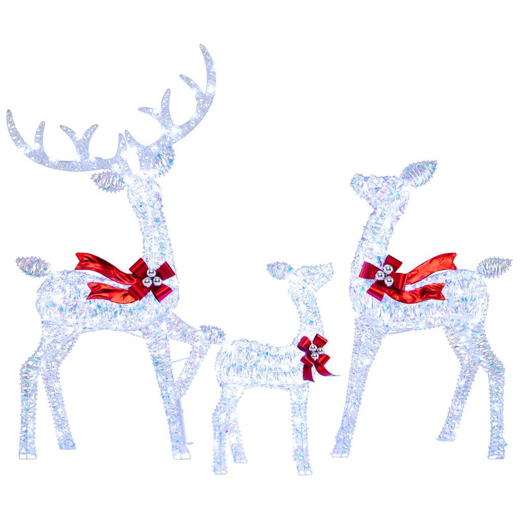 3-Piece Lighted Iridescent Reindeer Family Set with 215 White LEDs & Ground Stakes - Christmas Decor