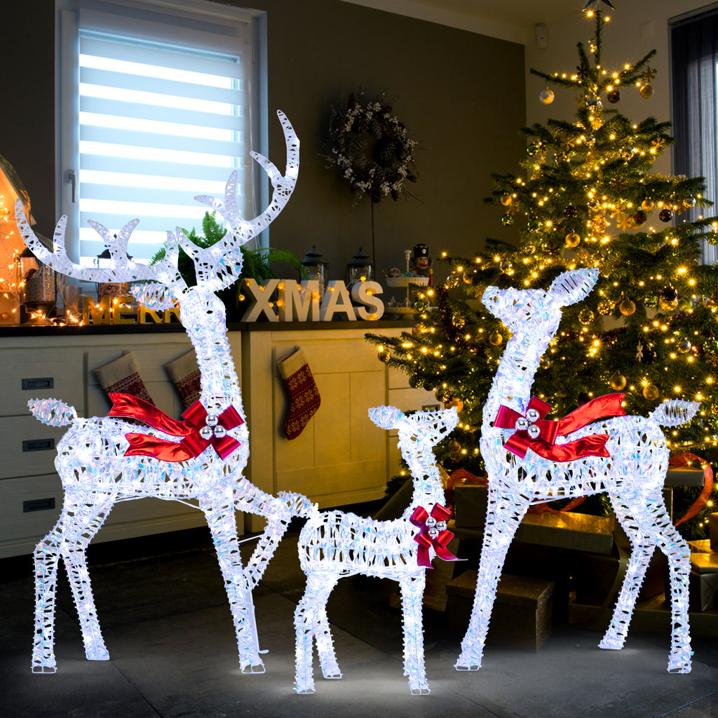 3-Piece Lighted Iridescent Reindeer Family Set with 215 White LEDs & Ground Stakes - Christmas Decor