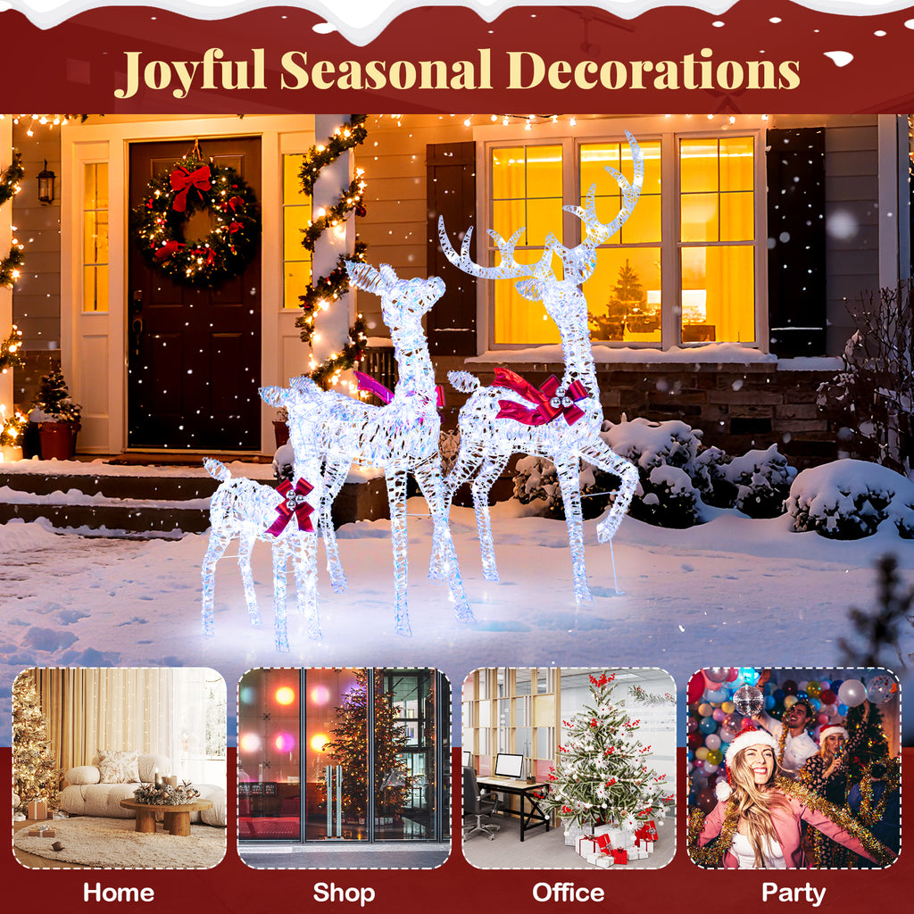 3-Piece Lighted Iridescent Reindeer Family Set with 215 White LEDs & Ground Stakes - Christmas Decor