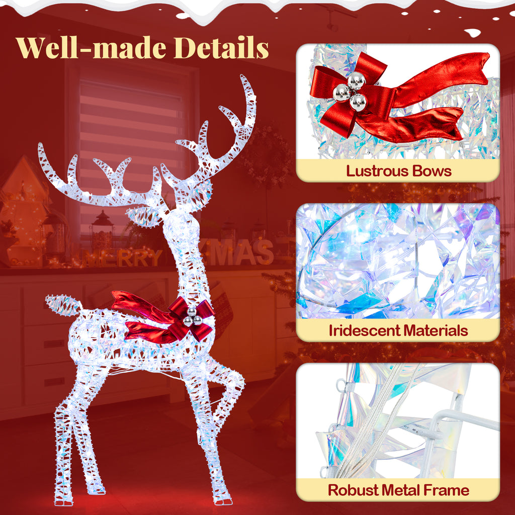 3-Piece Lighted Iridescent Reindeer Family Set with 215 White LEDs & Ground Stakes - Christmas Decor