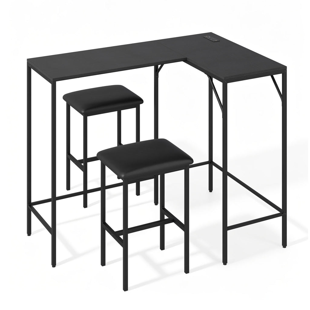 3-Piece L-Shaped Kitchen Dining Set with Charging Station - Black