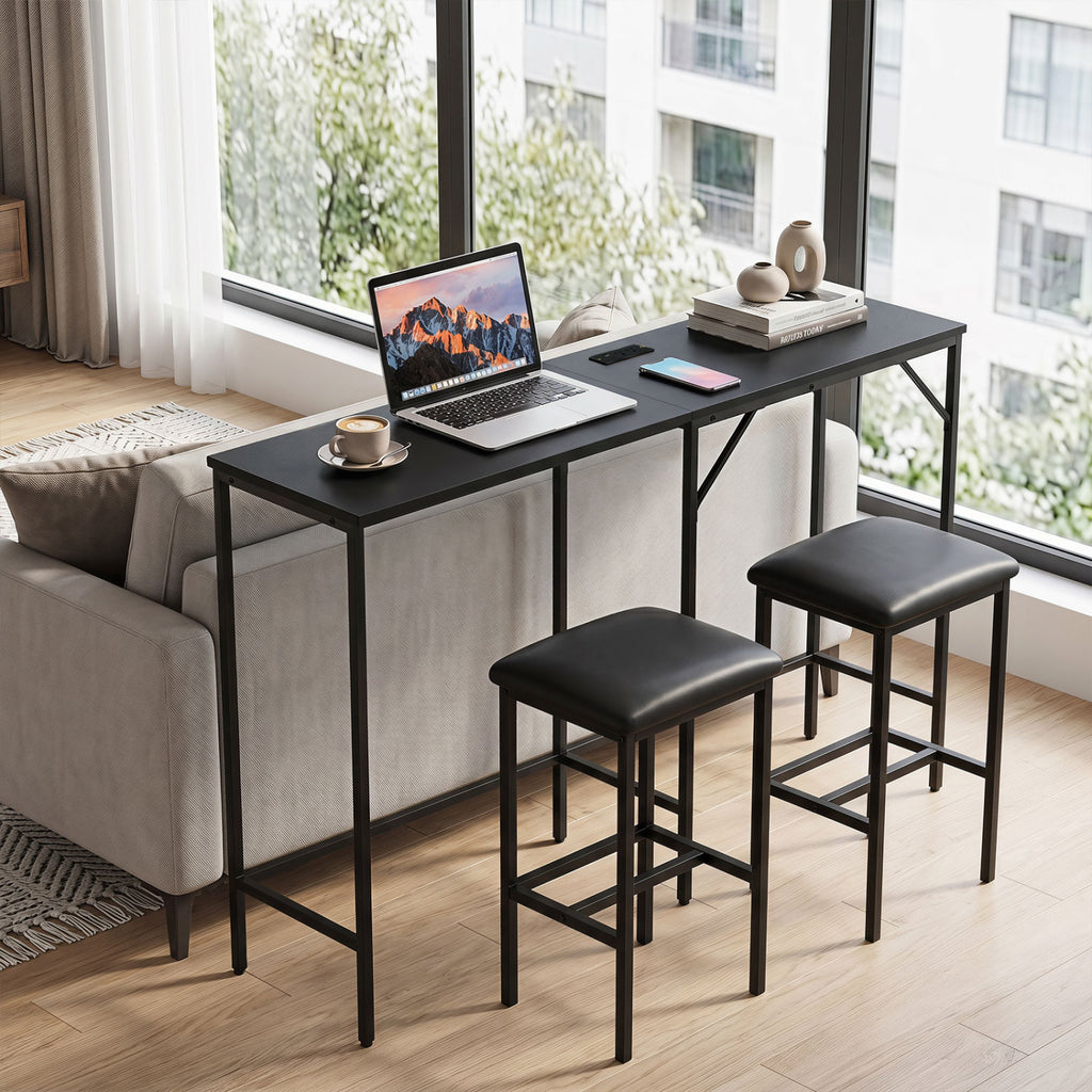 3-Piece L-Shaped Kitchen Dining Set with Charging Station - Black