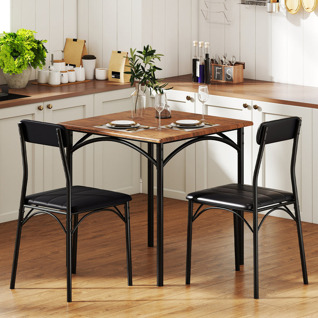 3-Piece Dining Table Set with 2 Padded Chairs - Rustic Brown