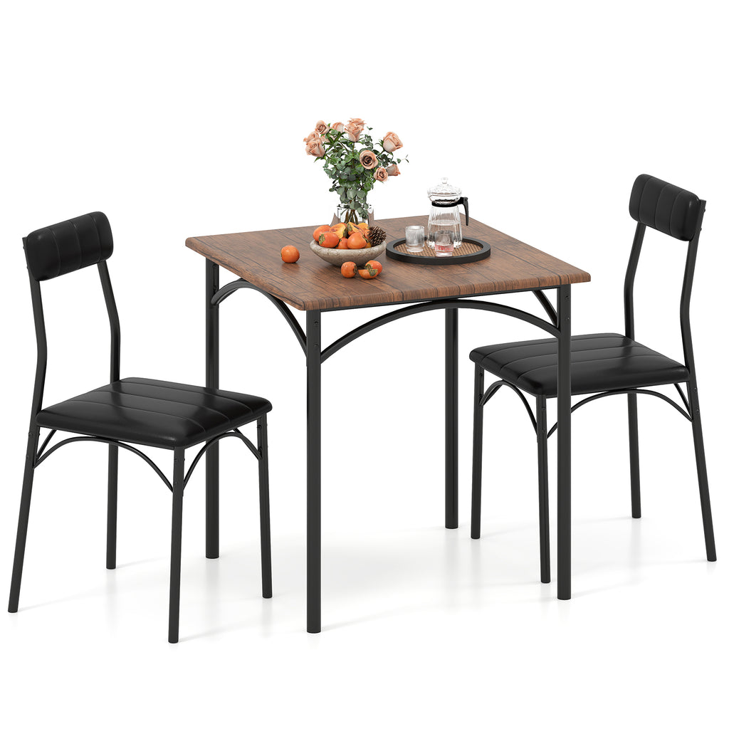 3-Piece Dining Table Set with 2 Padded Chairs - Rustic Brown