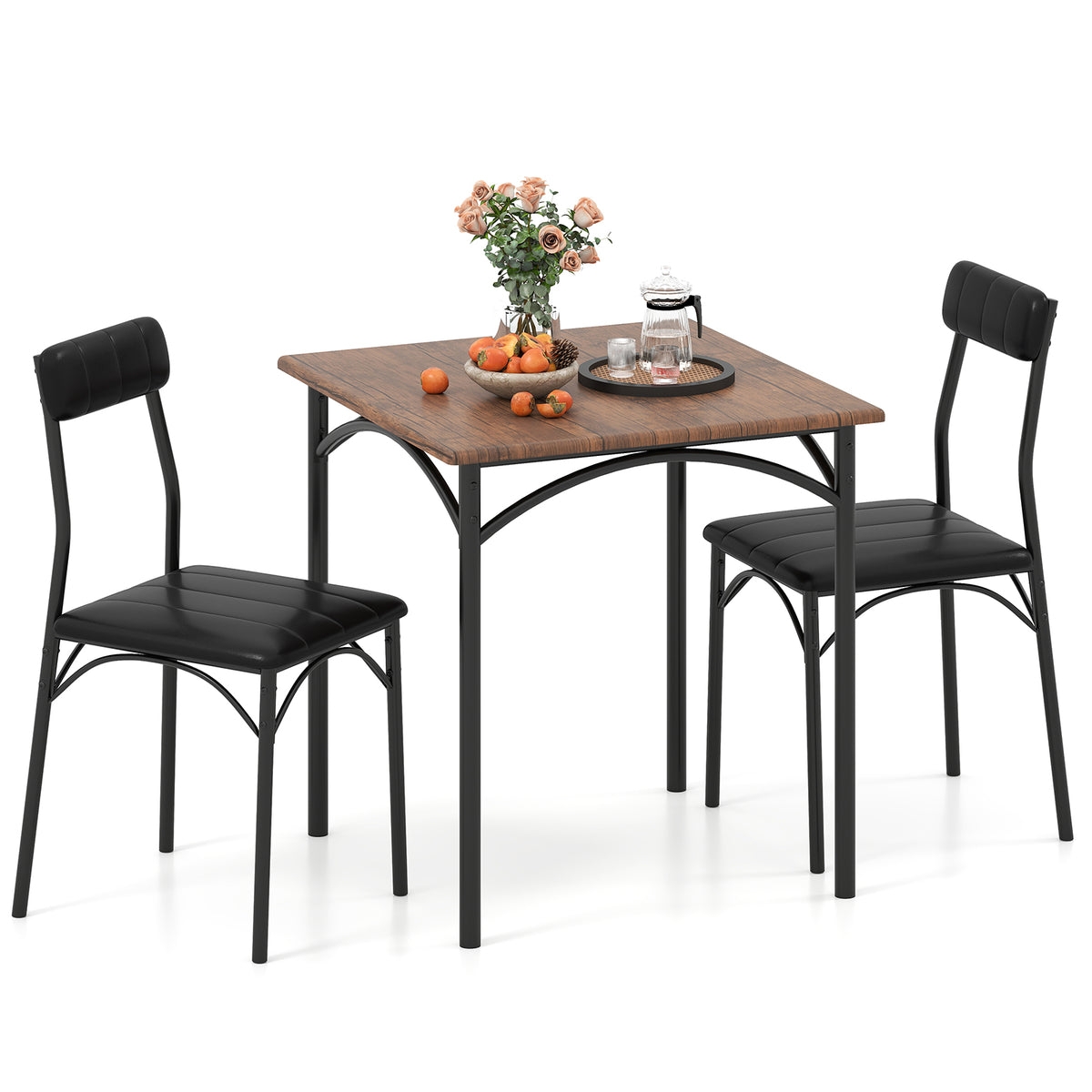3-Piece Dining Table Set with 2 Padded Chairs - Rustic Brown