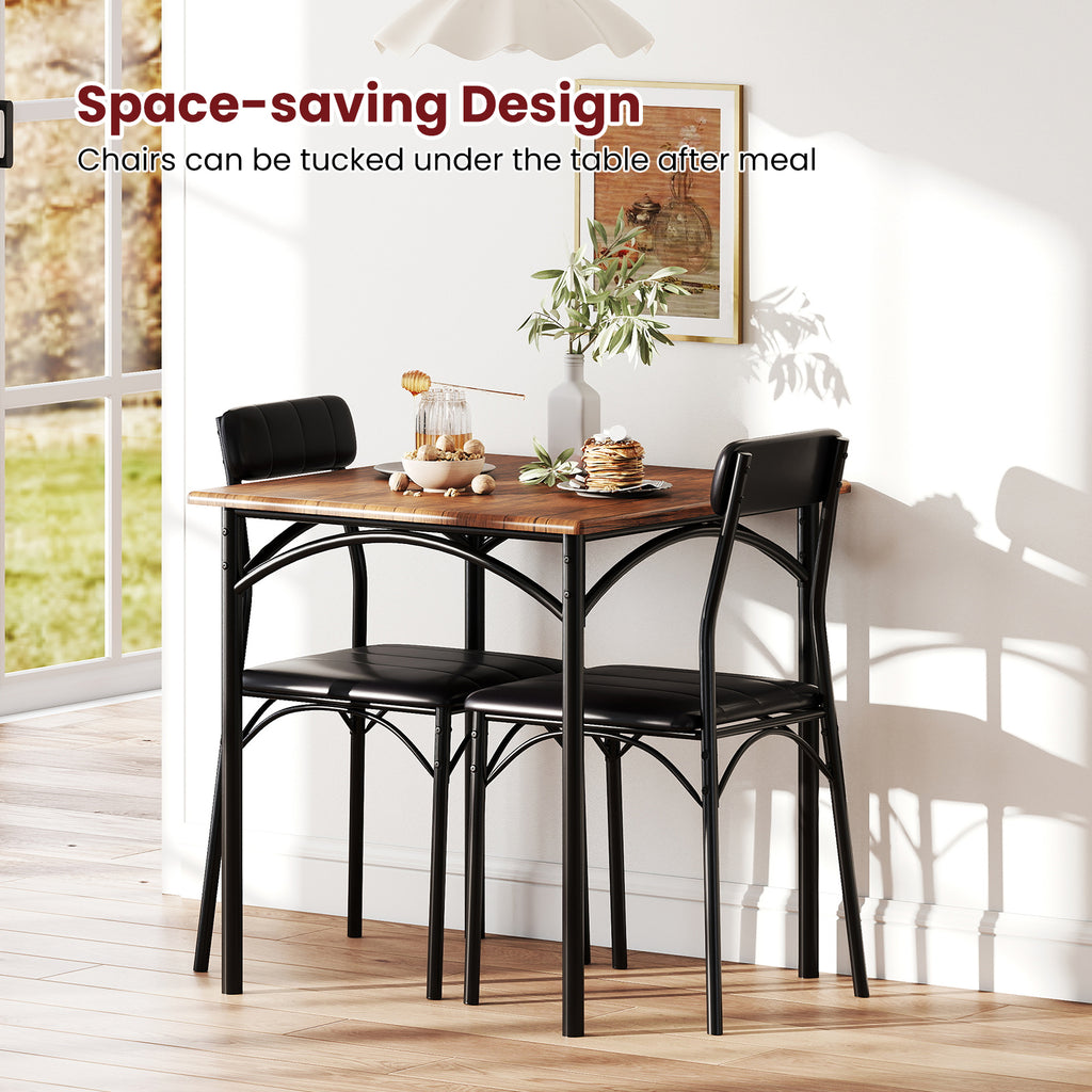 3-Piece Dining Table Set with Square Table & 2 Padded Chairs - Rustic Brown