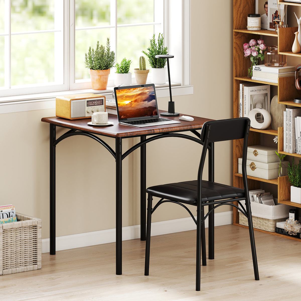 3-Piece Dining Table Set with 2 Padded Chairs - Rustic Brown