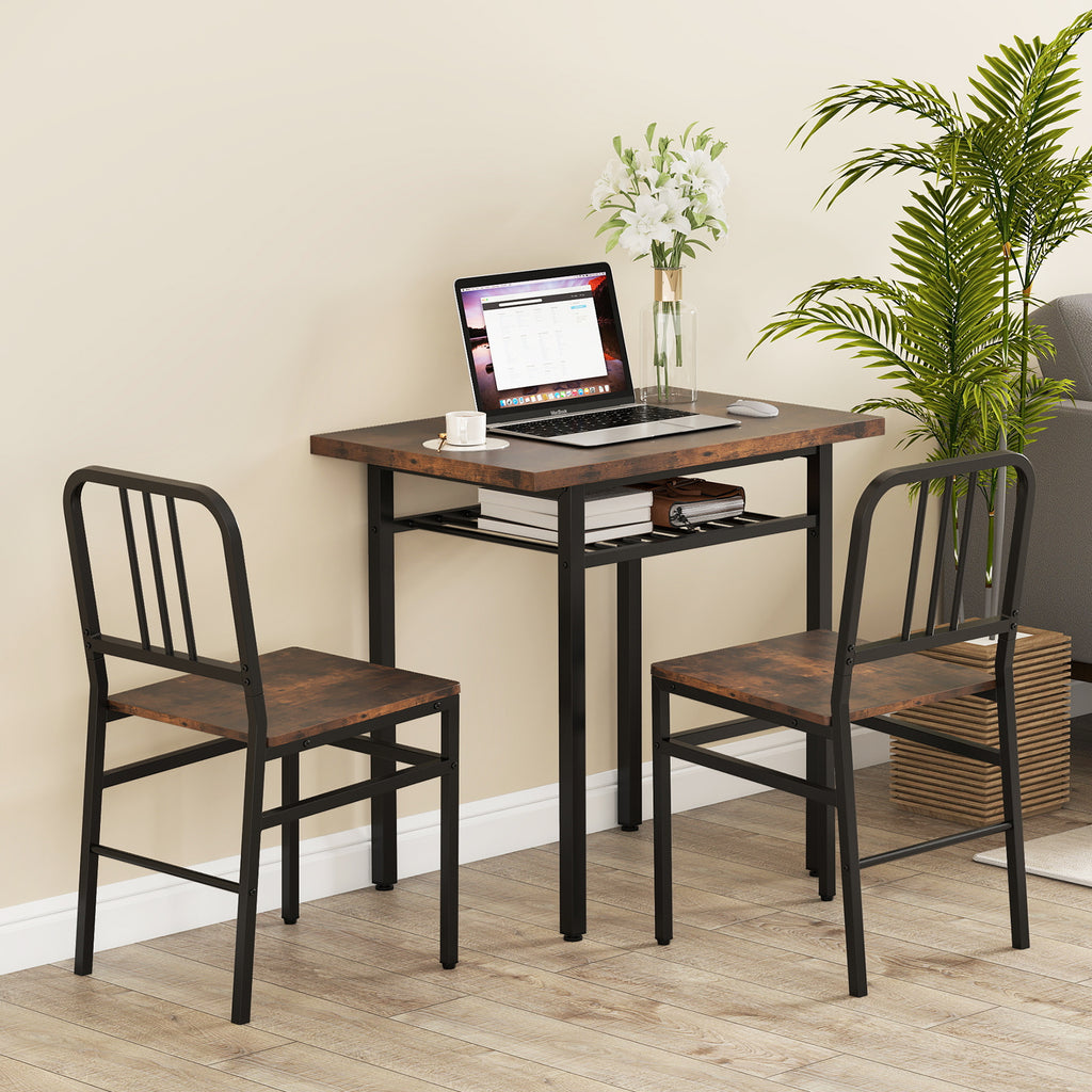 3-Piece Dining Table Set with 2 Chairs - Rustic Brown