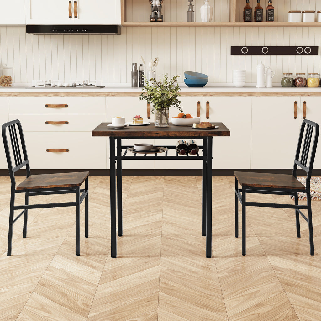 3-Piece Dining Table Set with 2 Chairs - Rustic Brown