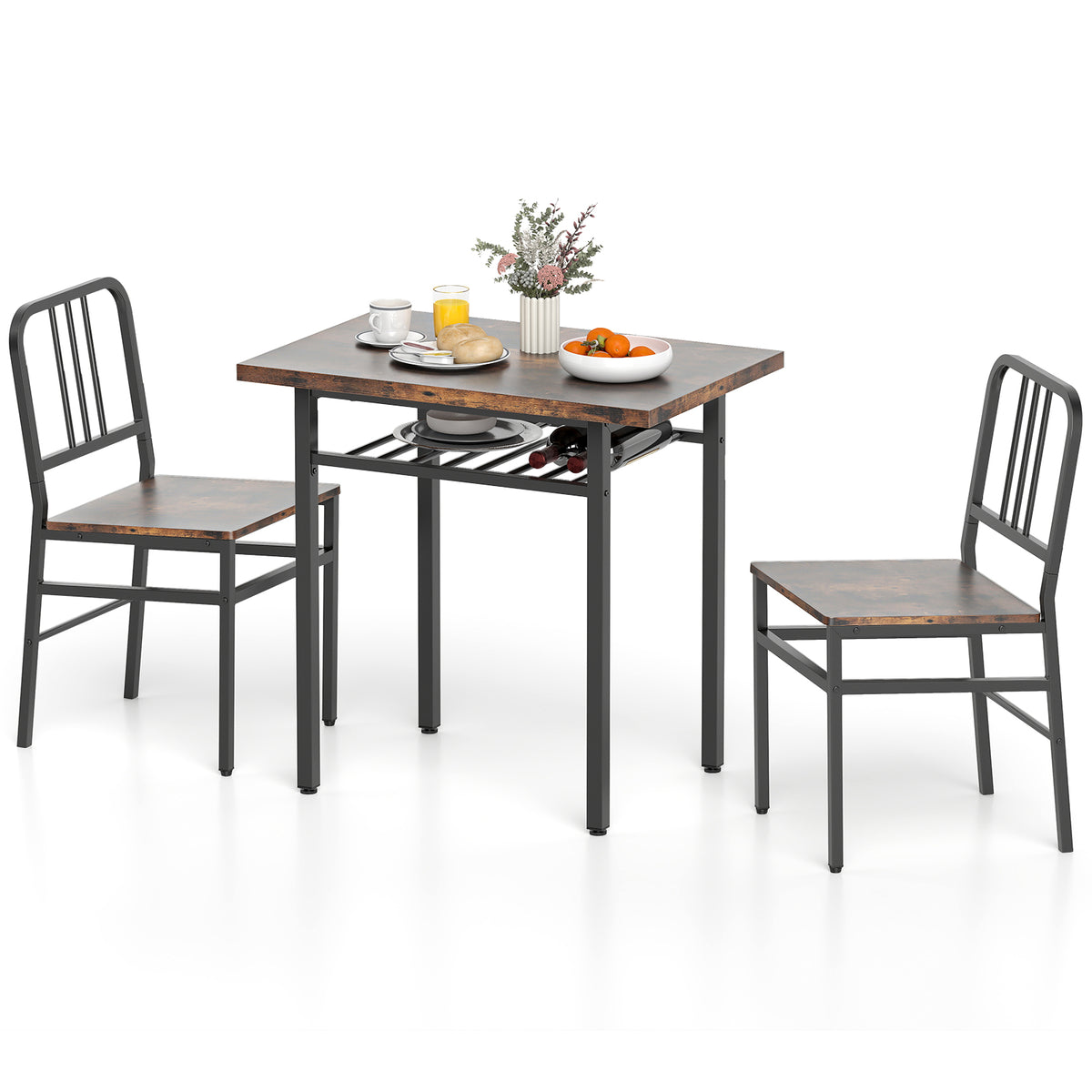 3-Piece Dining Table Set with 2 Chairs - Rustic Brown