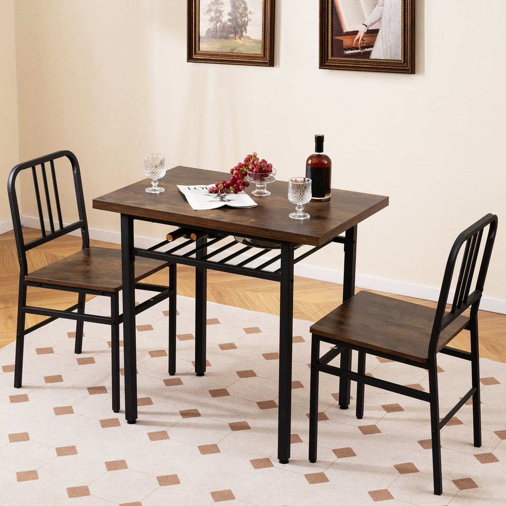 3-Piece Dining Table Set with 2 Chairs - Rustic Brown