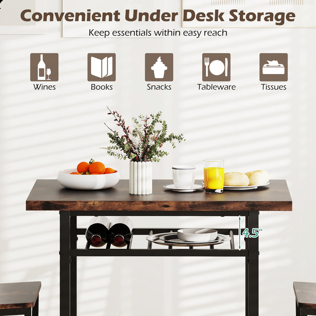 3-Piece Dining Table Set with 2 Chairs - Rustic Brown