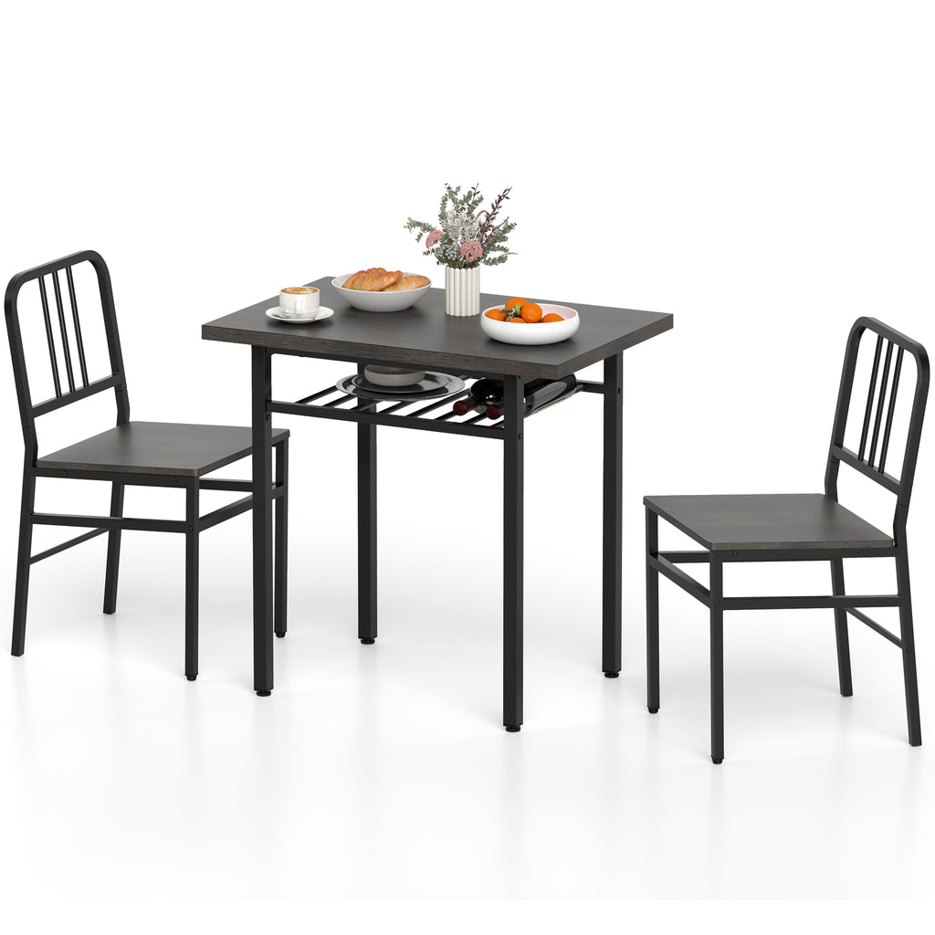 3-Piece Dining Table Set with 2 Chairs - Rustic Brown
