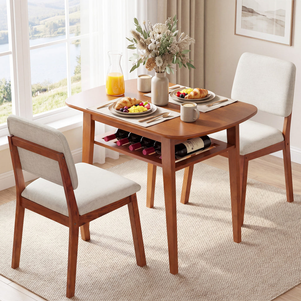 3-Piece Dining Table Set for 2 with Upholstered Chairs - Natural