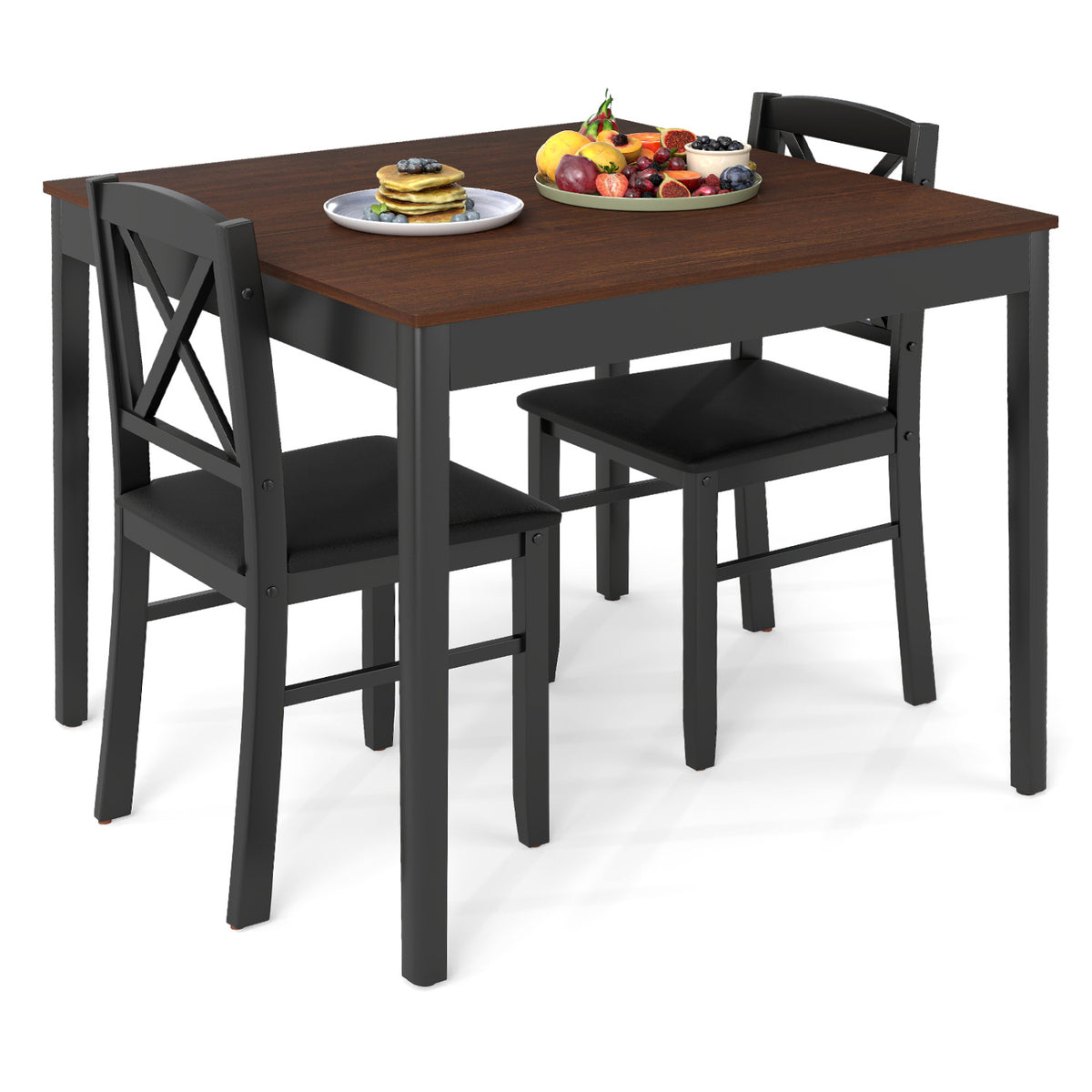3-Piece Dining Table Set with Square Table, Brown