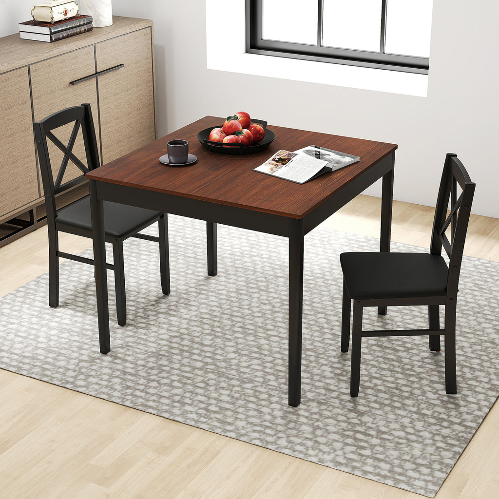 3-Piece Dining Table Set with Square Table, Brown