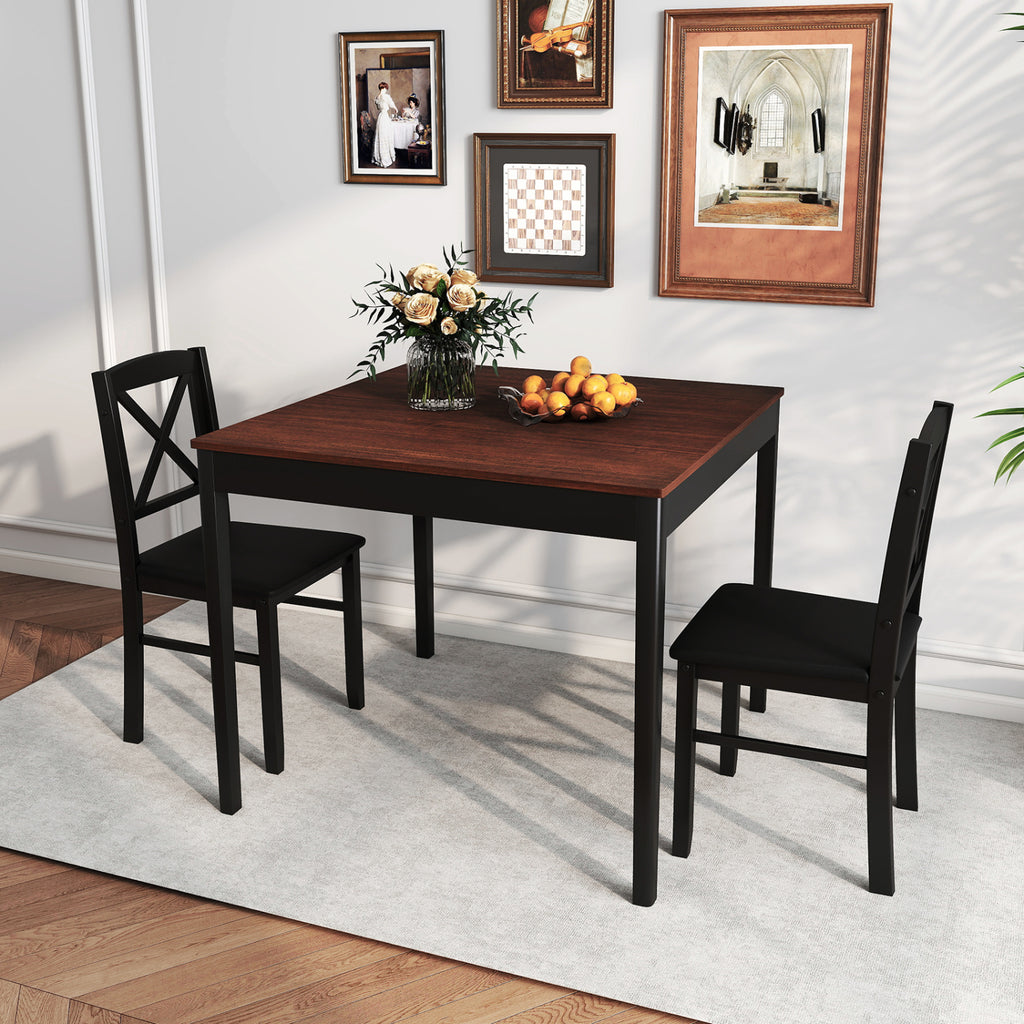 3-Piece Dining Table Set with Square Table, Brown