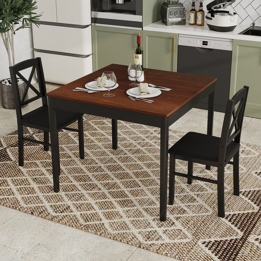 3-Piece Dining Table Set with Square Table, Brown