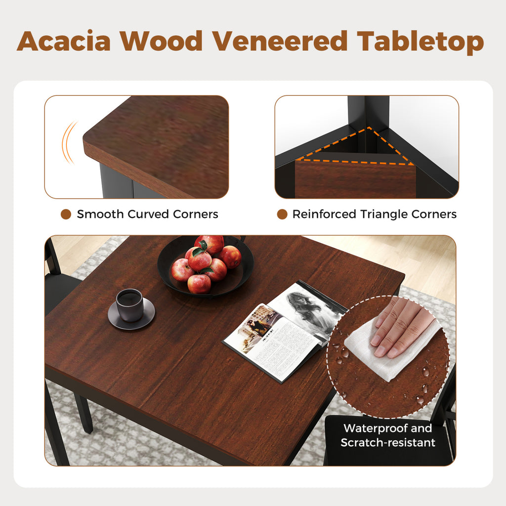 3-Piece Dining Table Set with Square Table, Brown