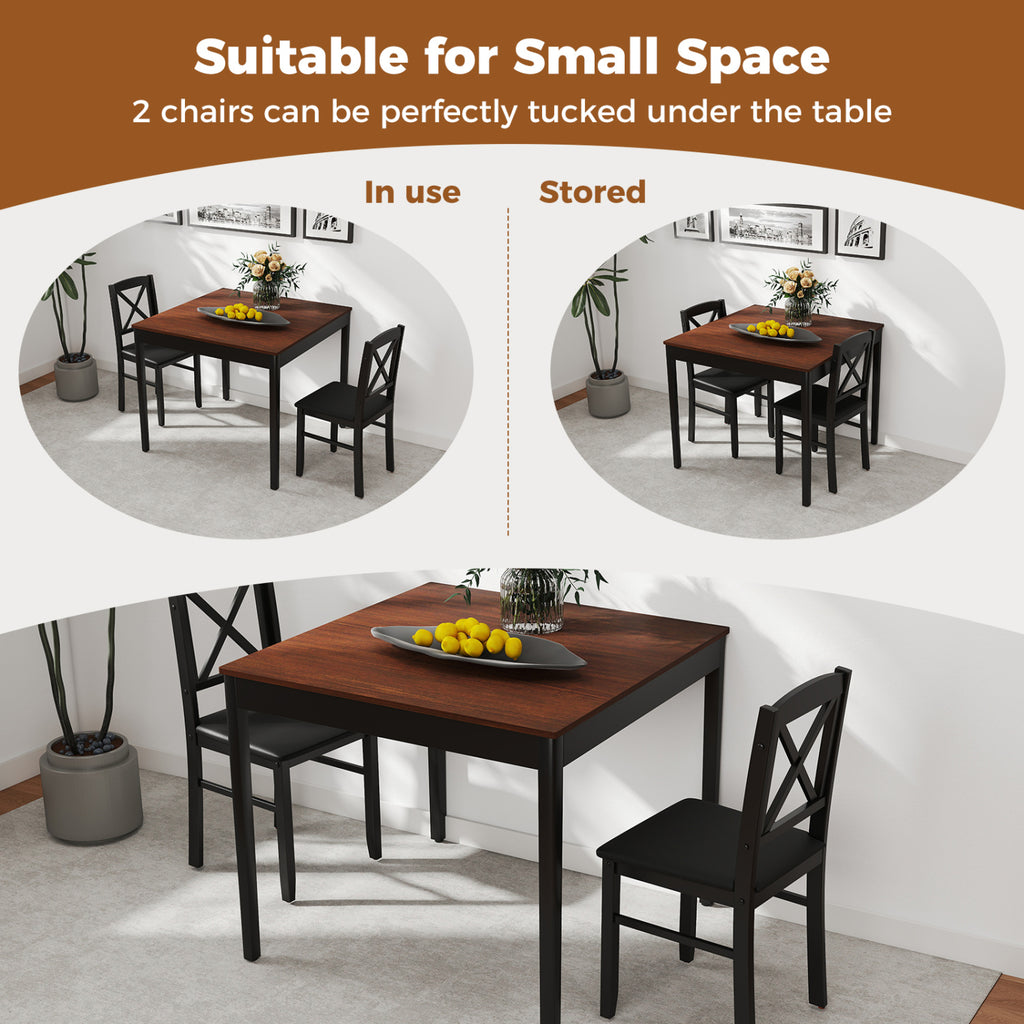 3-Piece Dining Table Set with Square Table, Brown