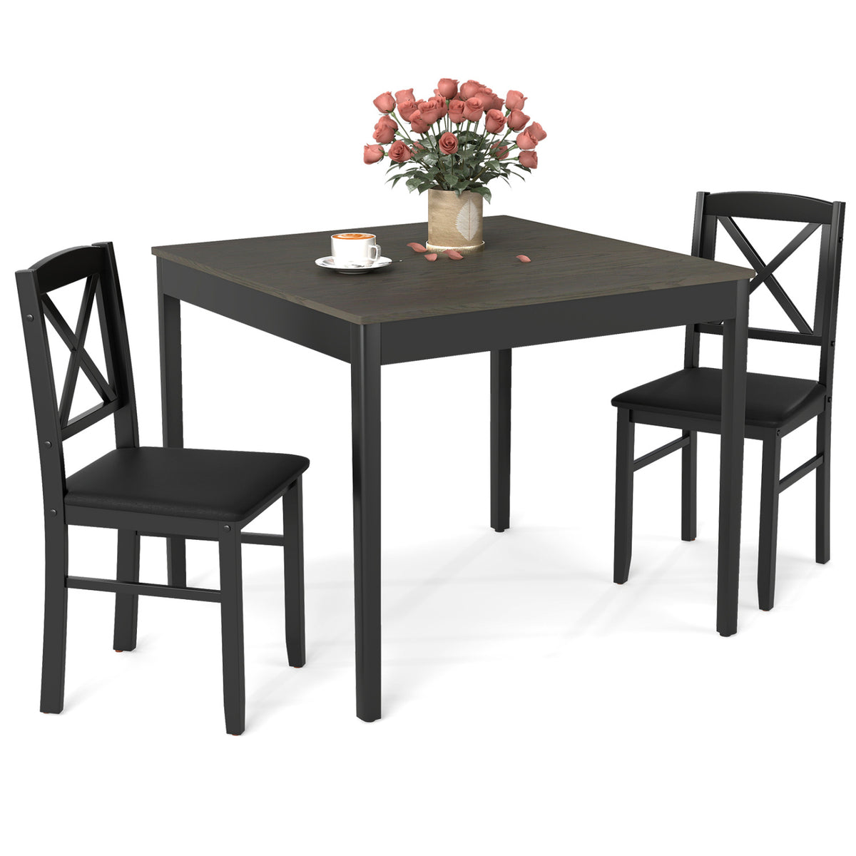3-Piece Dining Table Set with Square Table, Gray