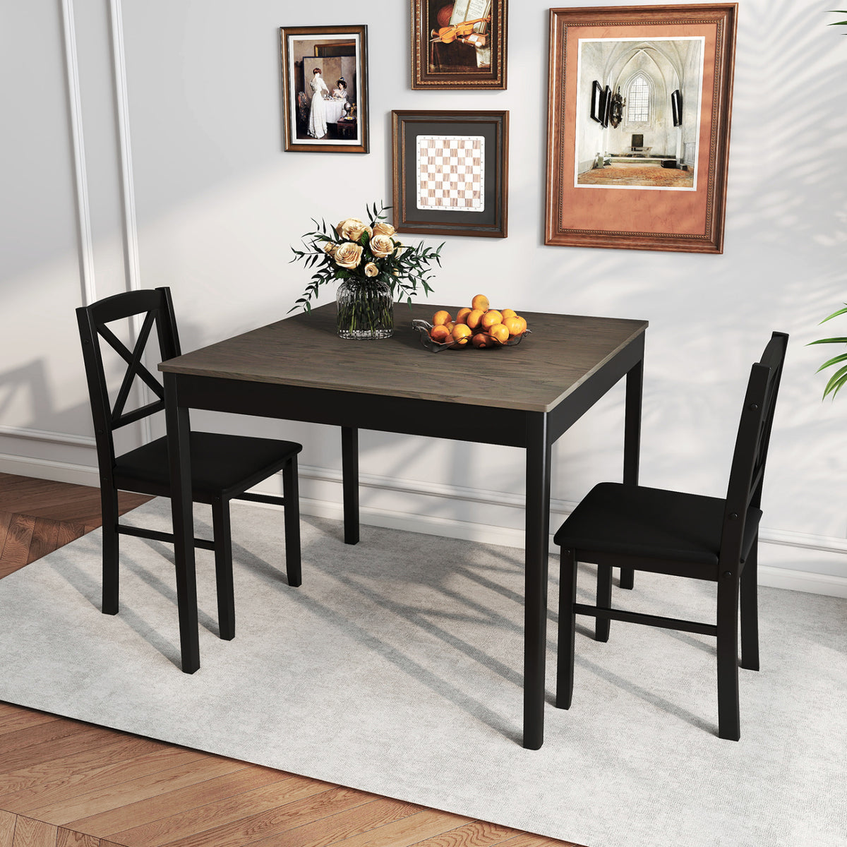 3-Piece Square Dining Table Set for 2 - Gray