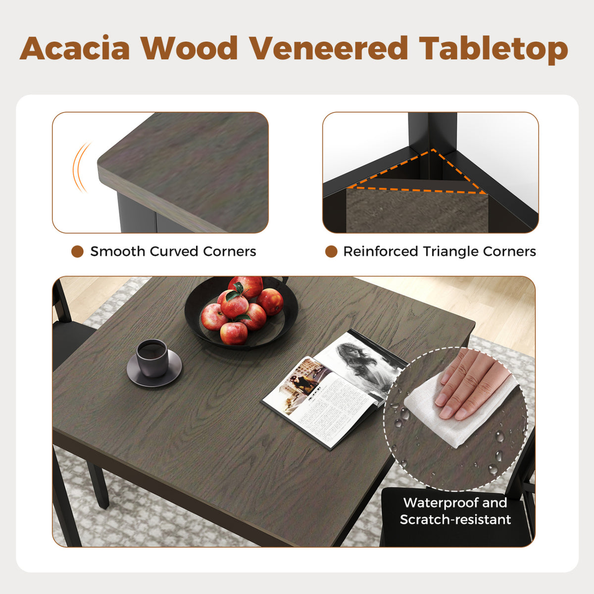 3-Piece Dining Table Set with Square Table, Gray