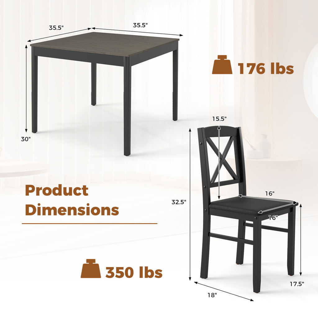 3-Piece Square Dining Table Set for 2 - Gray