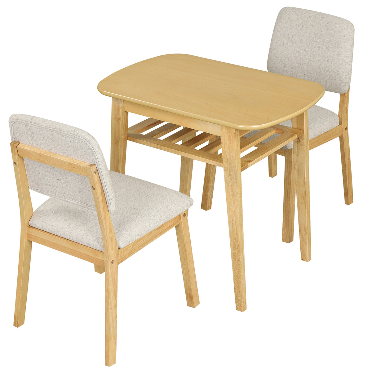 3-Piece Dining Table Set for 2 with Upholstered Chairs - Natural