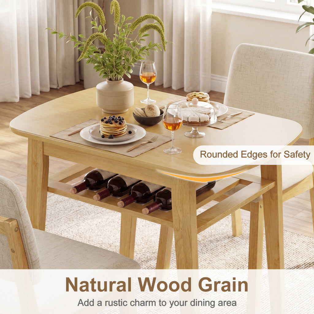 3-Piece Dining Table Set for 2 with Upholstered Chairs - Natural