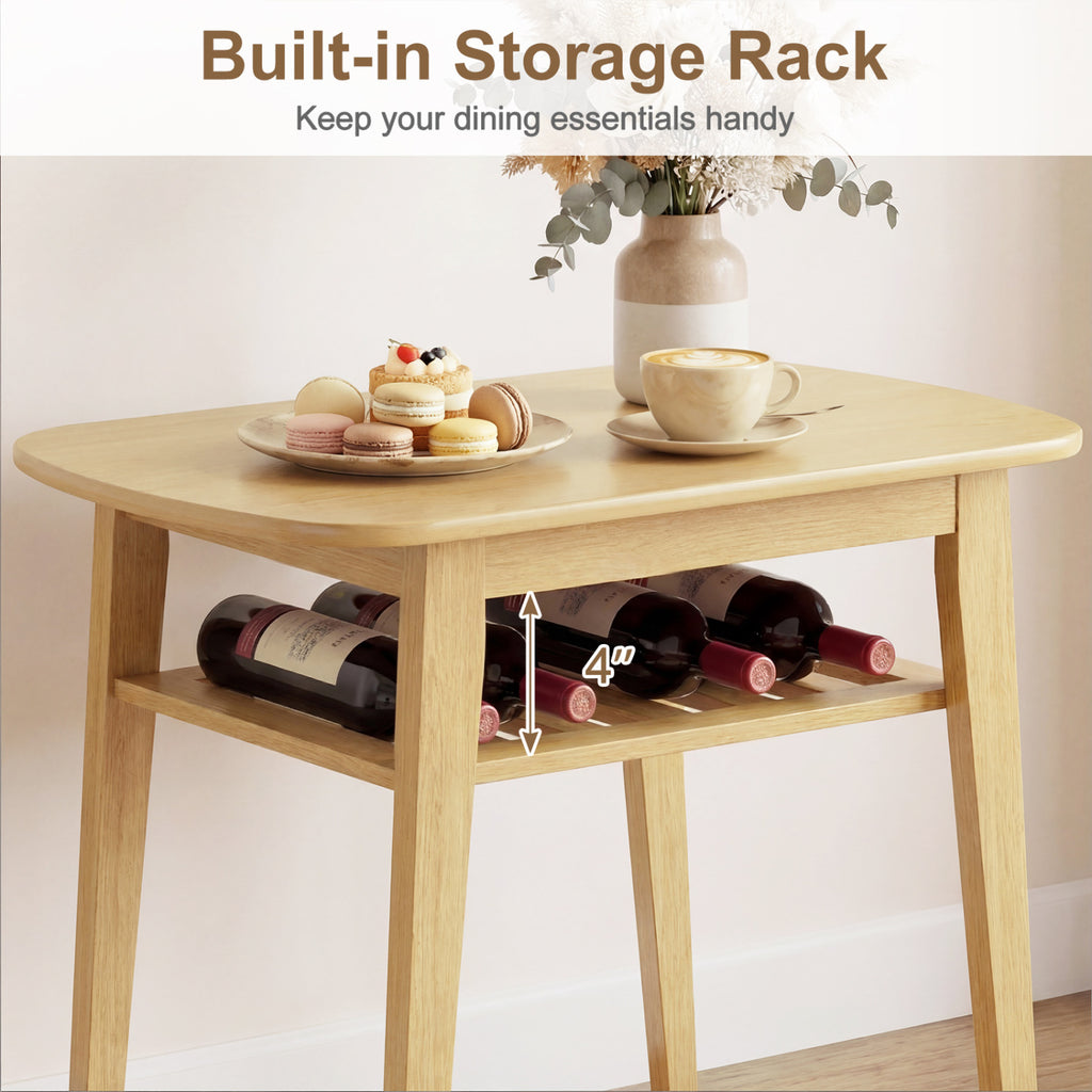 3-Piece Dining Table Set for 2 with Upholstered Chairs - Natural