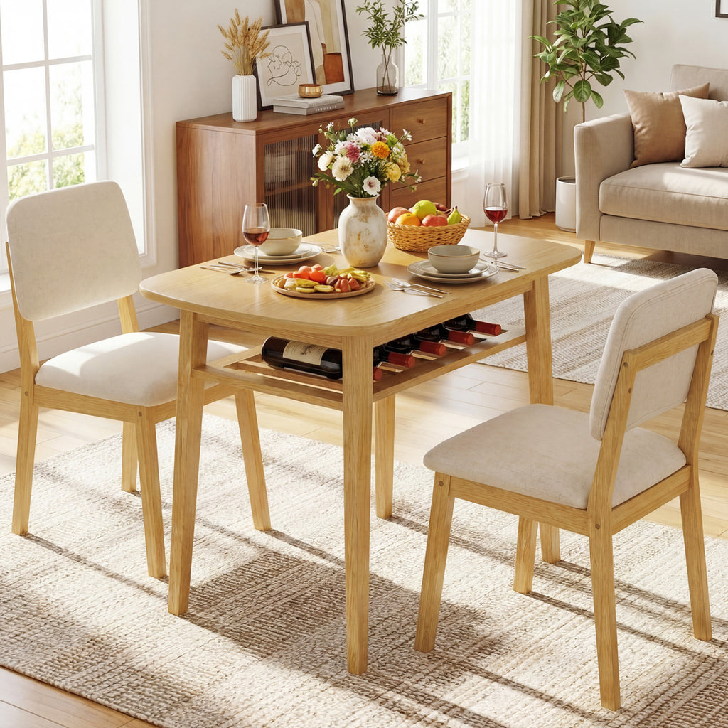 3-Piece Dining Table Set for 2 with Upholstered Chairs - Natural