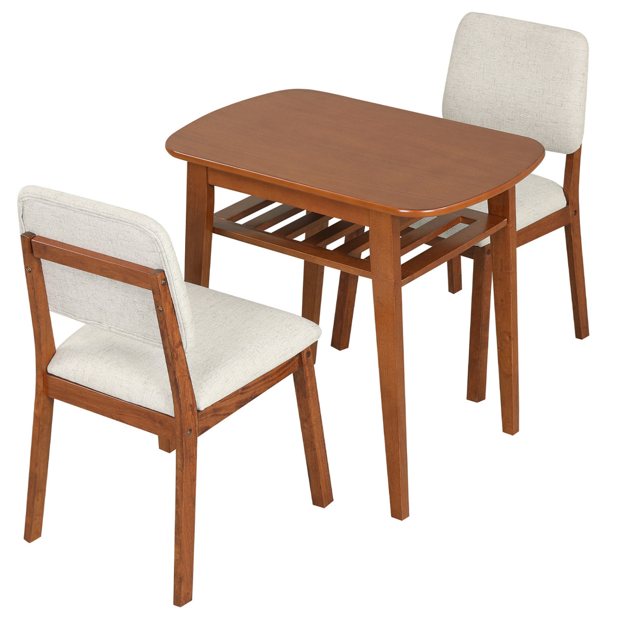 3-Piece Dining Table Set for 2 with Upholstered Chairs - Natural