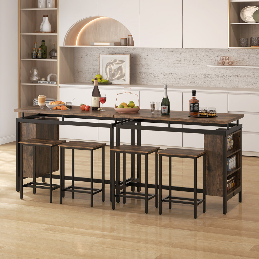 3-Piece Dining Table Set with Storage Shelves, Brown