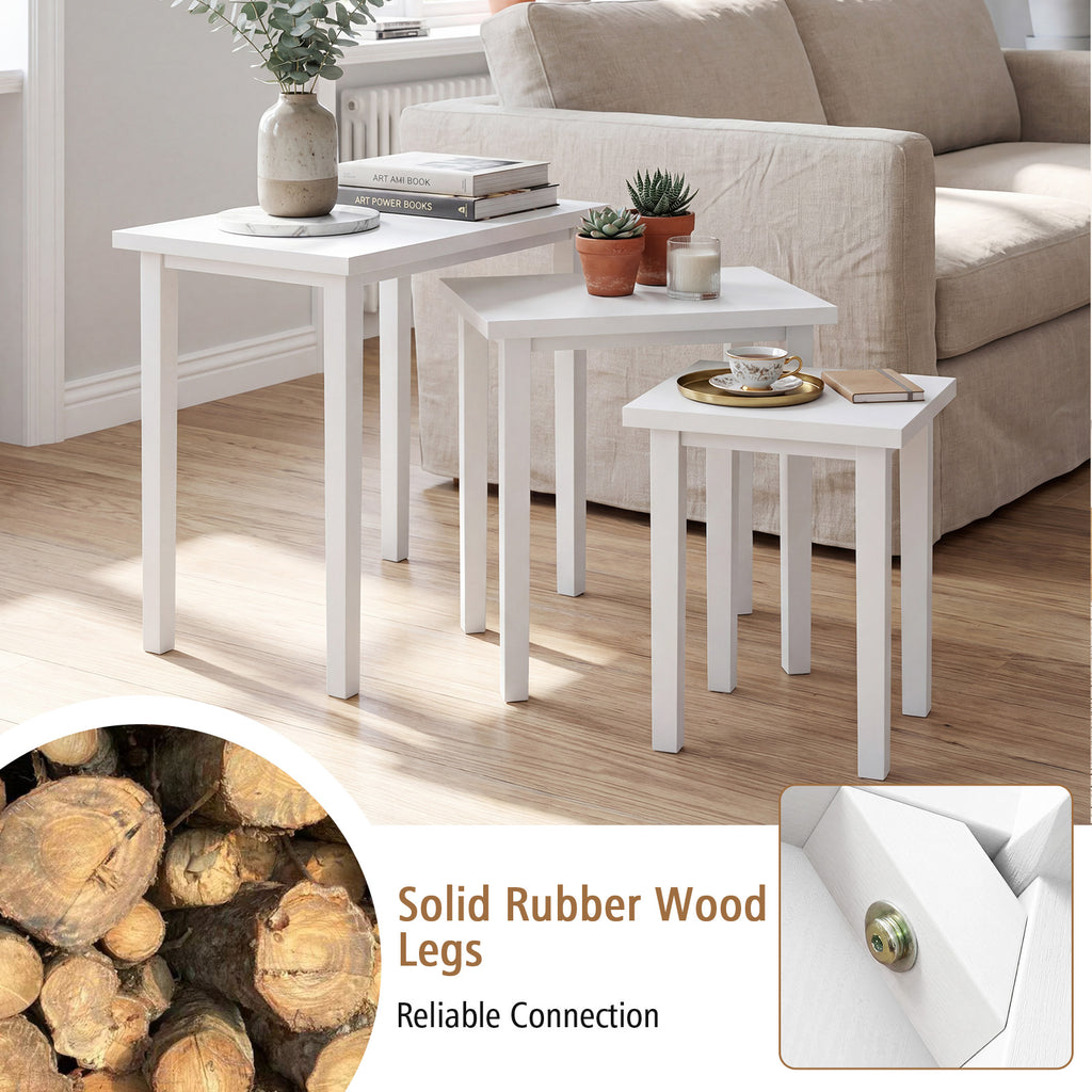 3-Piece Farmhouse Rectangle Side Table Set, White