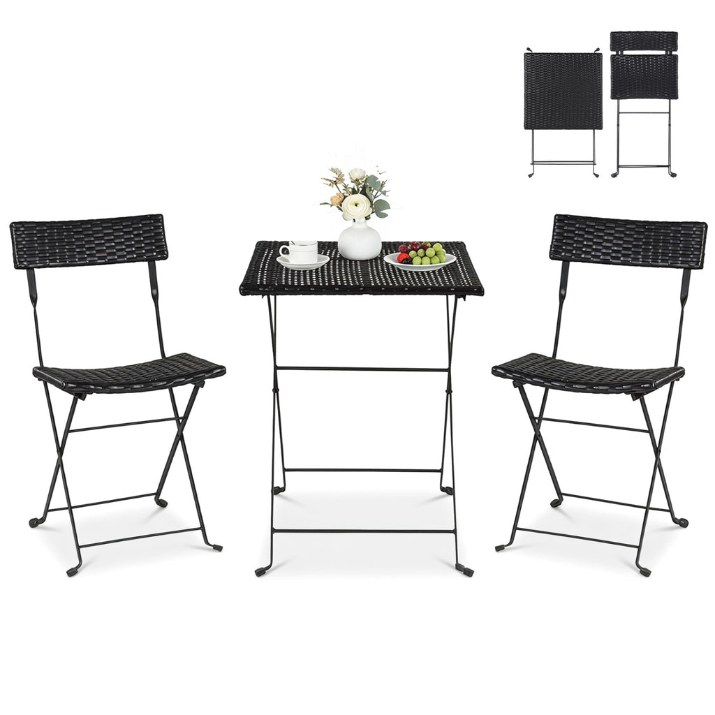 3-Piece Folding Bistro Set with PE Wicker and X-Shaped Metal Frame