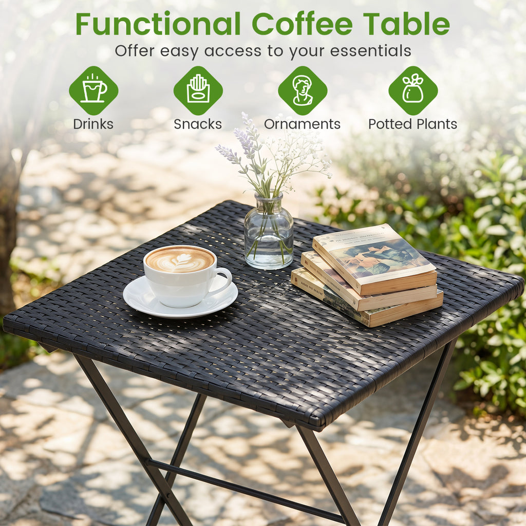 3-Piece Folding Bistro Set with PE Wicker and X-Shaped Metal Frame
