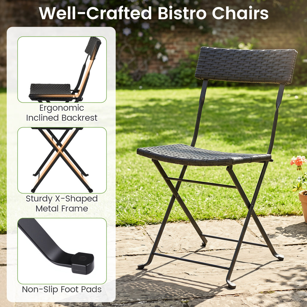 3-Piece Folding Bistro Set with PE Wicker and X-Shaped Metal Frame