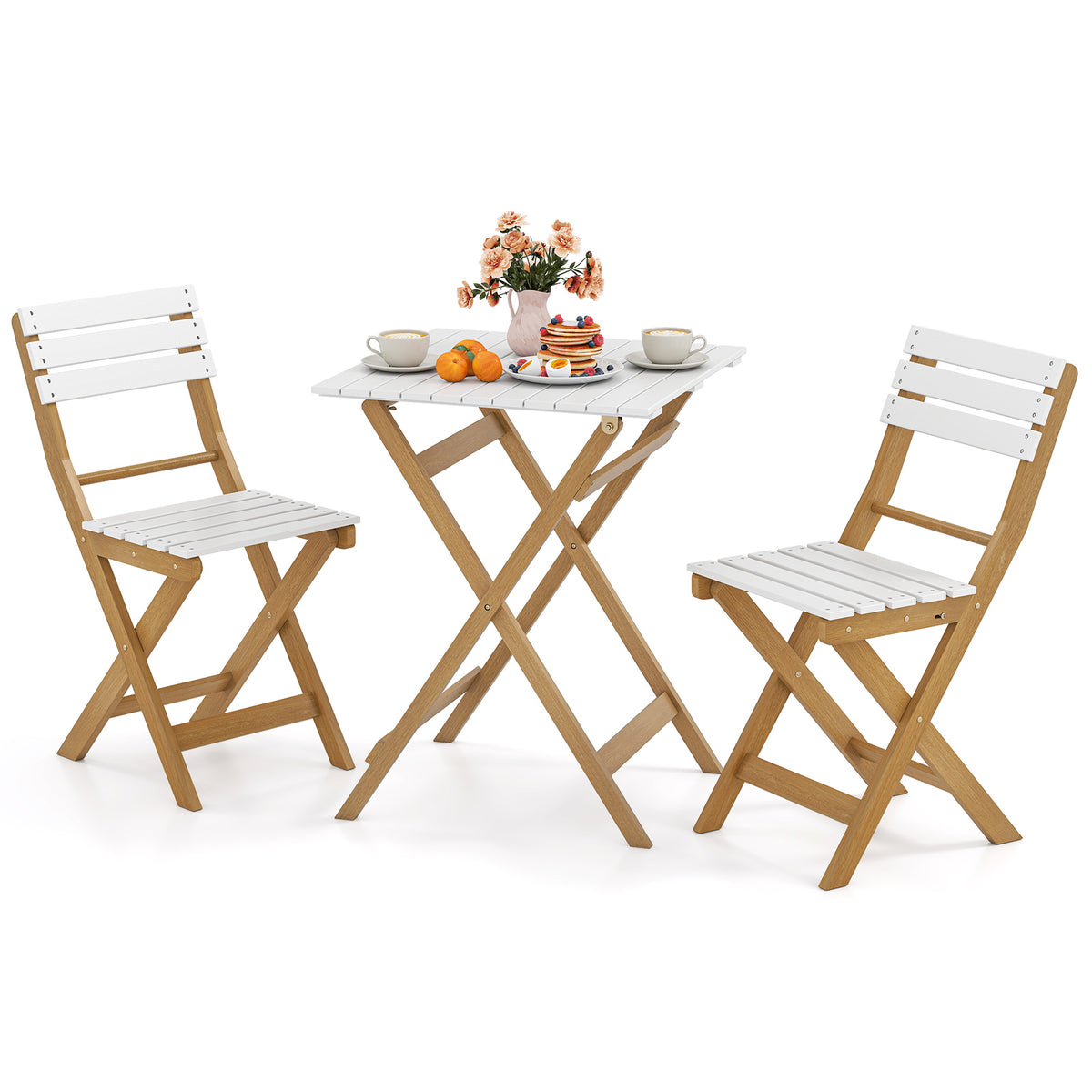 3 Piece Folding Patio Bistro Set with Foldable Design Acacia Wood