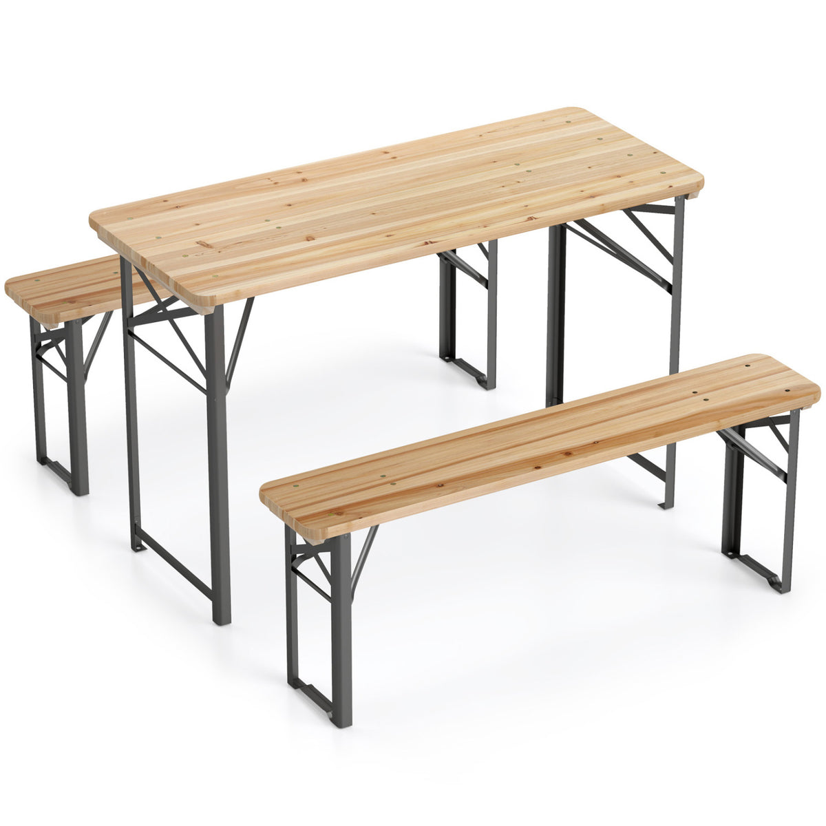 Fir Wood Folding Picnic Table with Benches - Black