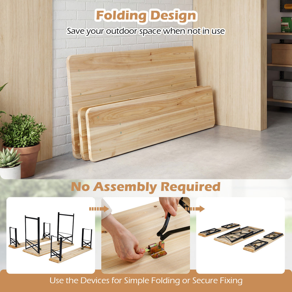 Fir Wood Folding Picnic Table with Benches - Black